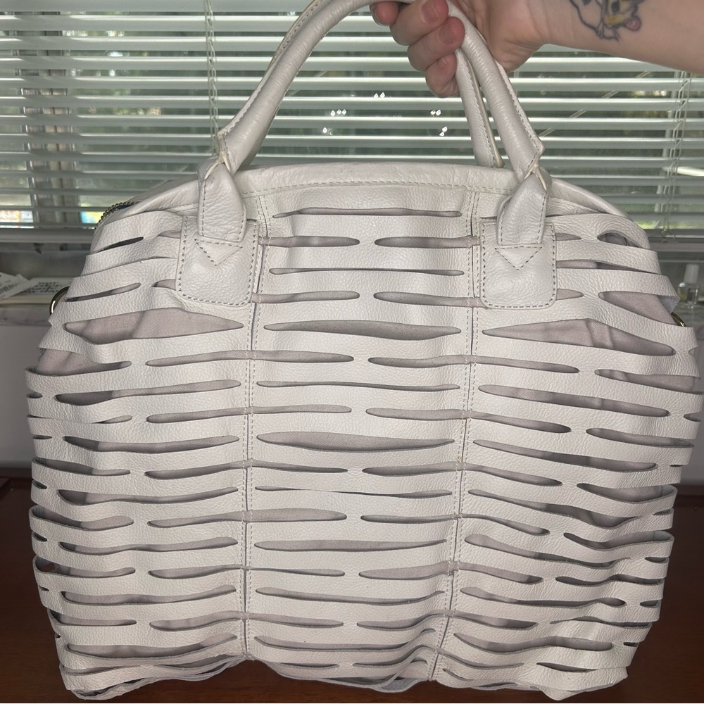 Charles Jourdan White Cutout Leather Satchel